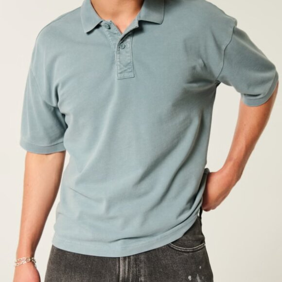 Hollister Boxy Crop Washed Polo, Sage Green, Large, NWT - Picture 1 of 4
